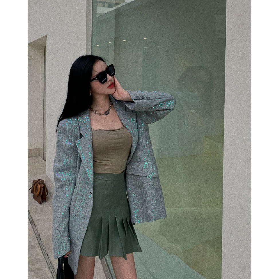 (A4000) áo vest sequin bling bling ulzzang hàn quốc lấp lánh ánh xanh xám size S M L(kèm ảnh khách ) | BigBuy360 - bigbuy360.vn