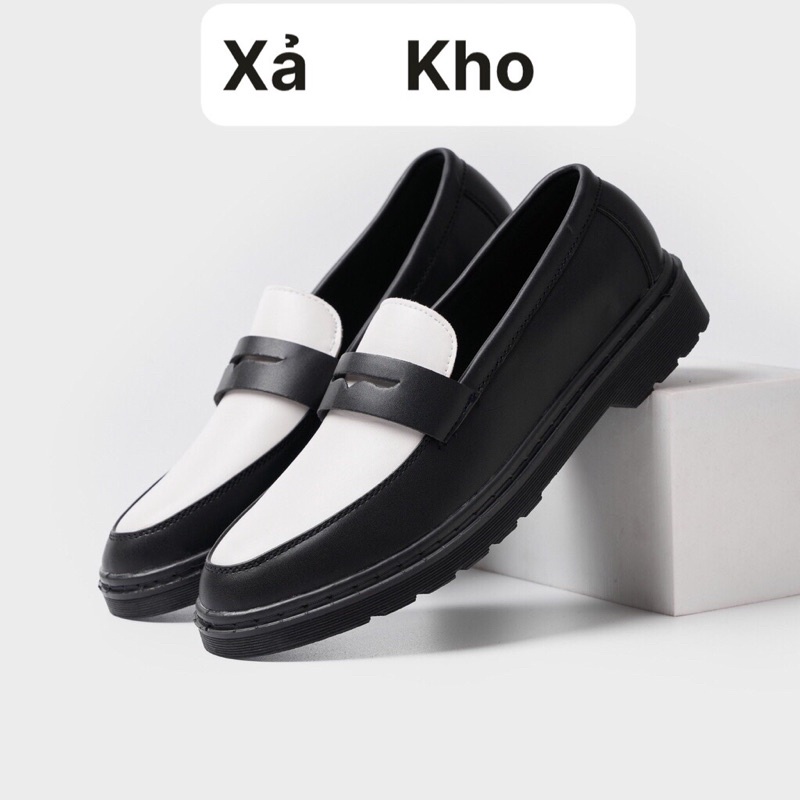 Giày Penny Loafer Black White da nguyên tấm, Giày Sơn Tùng Đế Phíp Cao Cấp | BigBuy360 - bigbuy360.vn