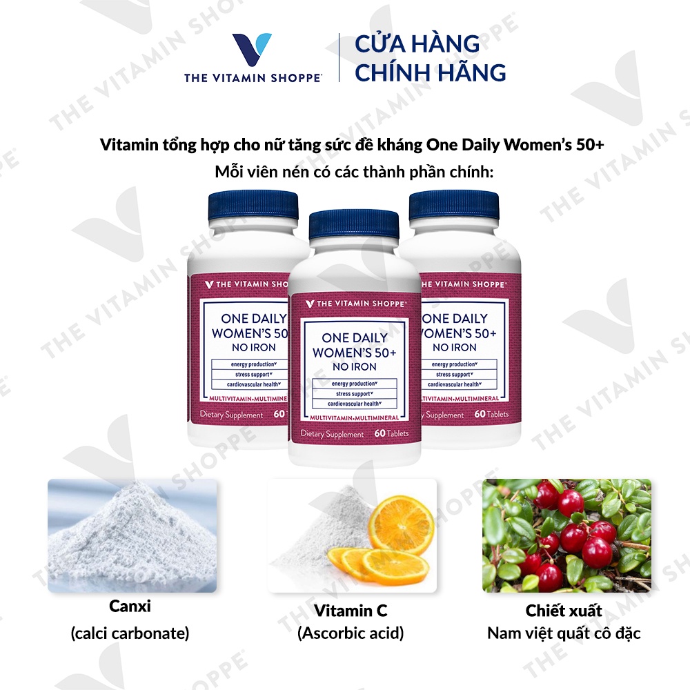 Viên uống bổ sung vitamin tổng hợp THE VITAMIN SHOPPE One Daily Women’s 50+ No Iron cho nữ trên 50 tuổi 60 viên