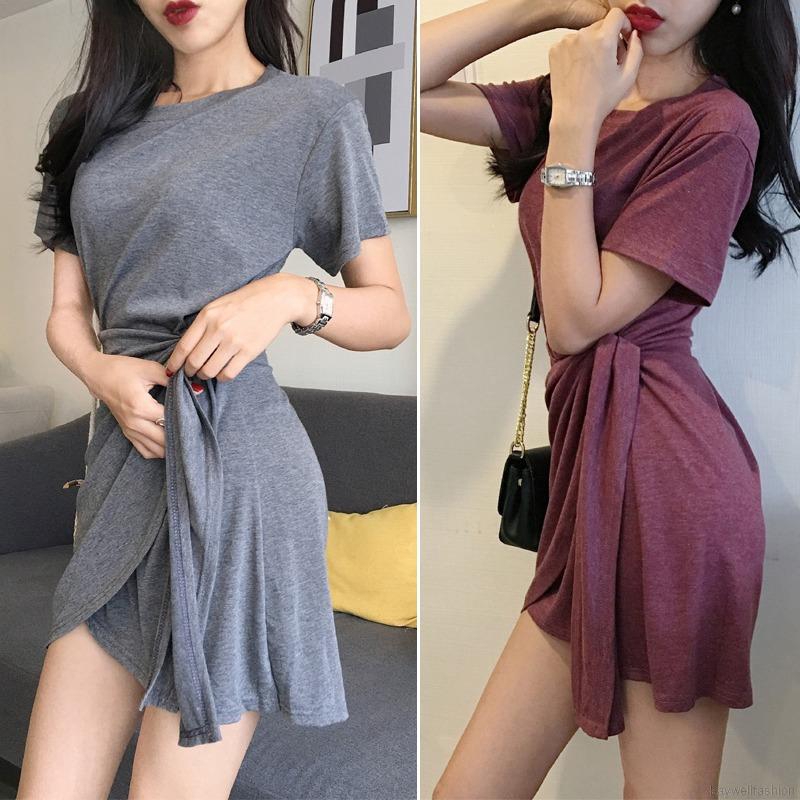 Đầm Nữ Ngắn Tay Cổ Tròn Thời Trang Hàn