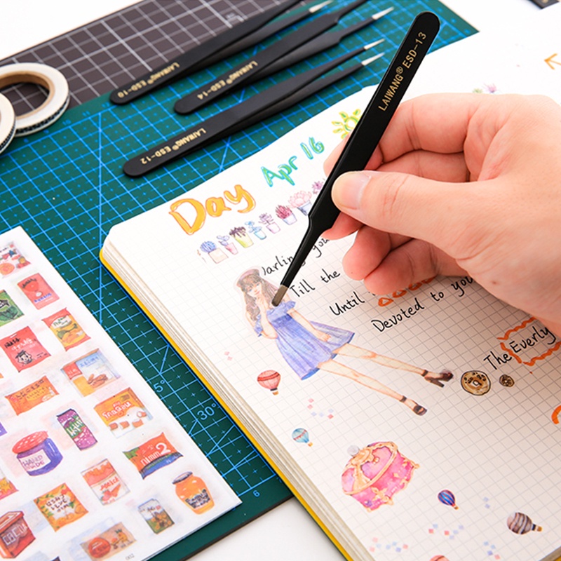 Nhíp Gắp Sticker Màu Đen Mũi Nhọn / Khủy Tay Kiểu Hàn Quốc Chuyên Dùng Cho Học Sinh
