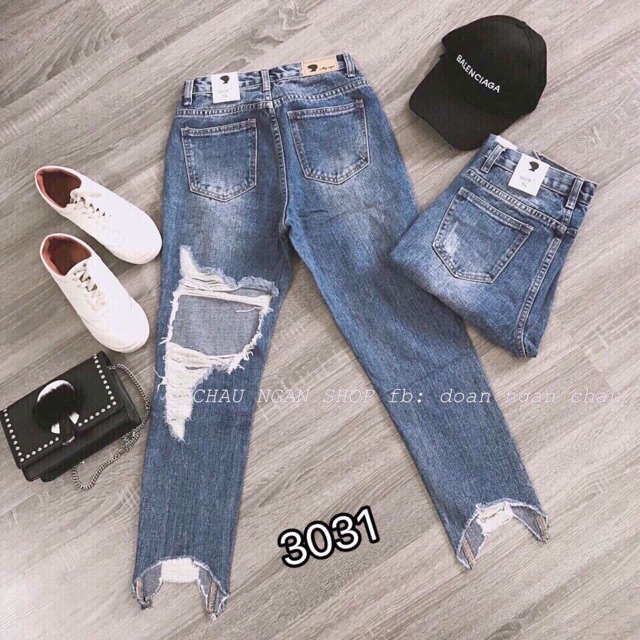 [Tặng Dép Bông] Quần Jeans 3031 Rách Trước Sau