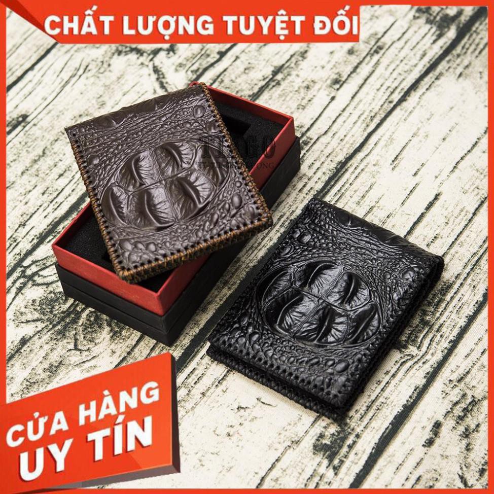 Xả Hàng ví nam da bò thật in vân da cá sấu