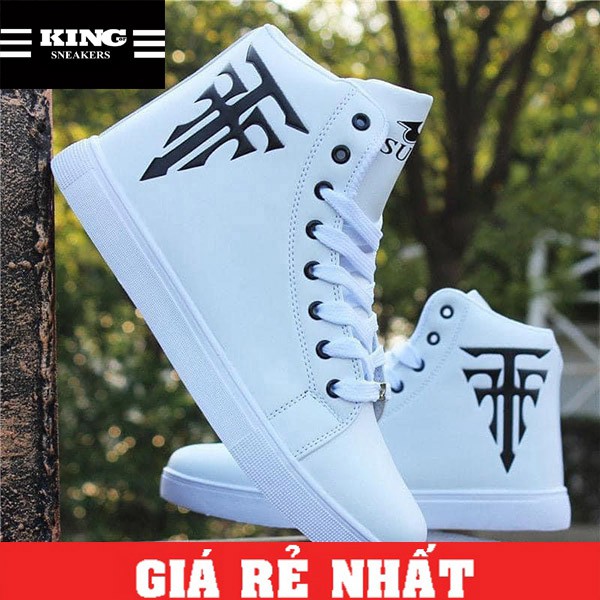 Giày sneaker nam thể thao màu trắng đẹp cổ cao cho học sinh đi học mã TGT