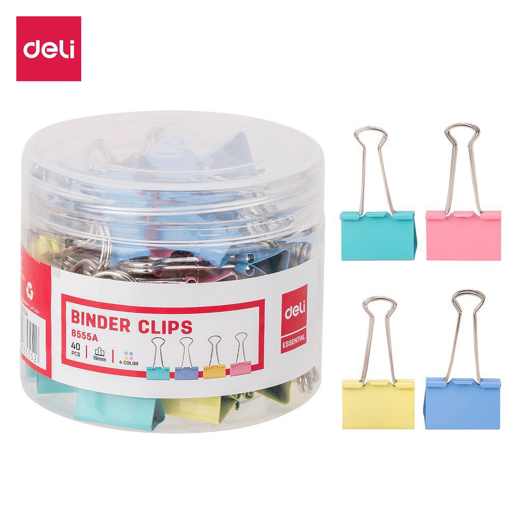 Kẹp giấy màu DELI Binder Clips 15mm, 19mm 8555A - Kẹp bướm màu Double Clip