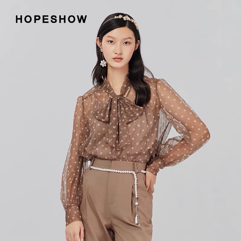 Set áo ren nâu chấm bi Hopeshow