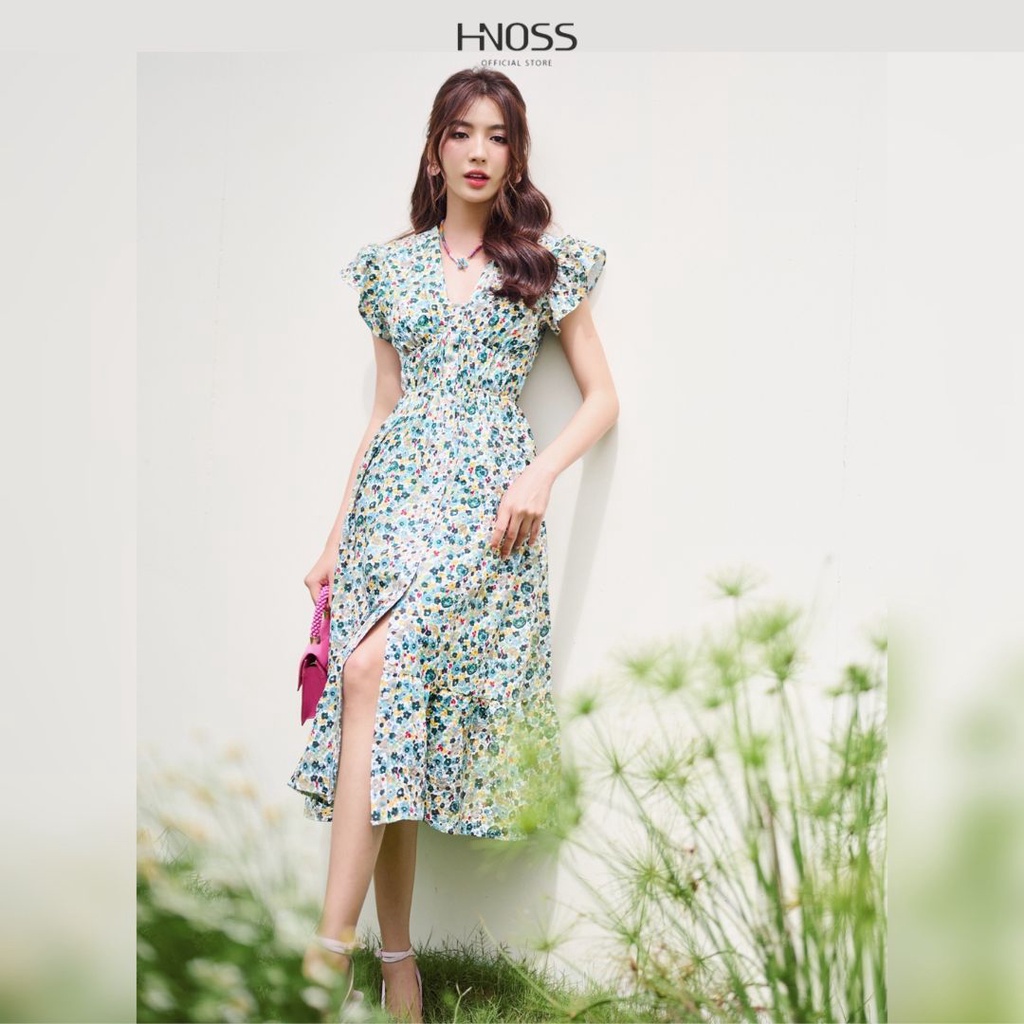 Đầm Hoa Nữ Thời Trang HNOSS Dáng Lửng Tay Cánh Tiên HNDLU065