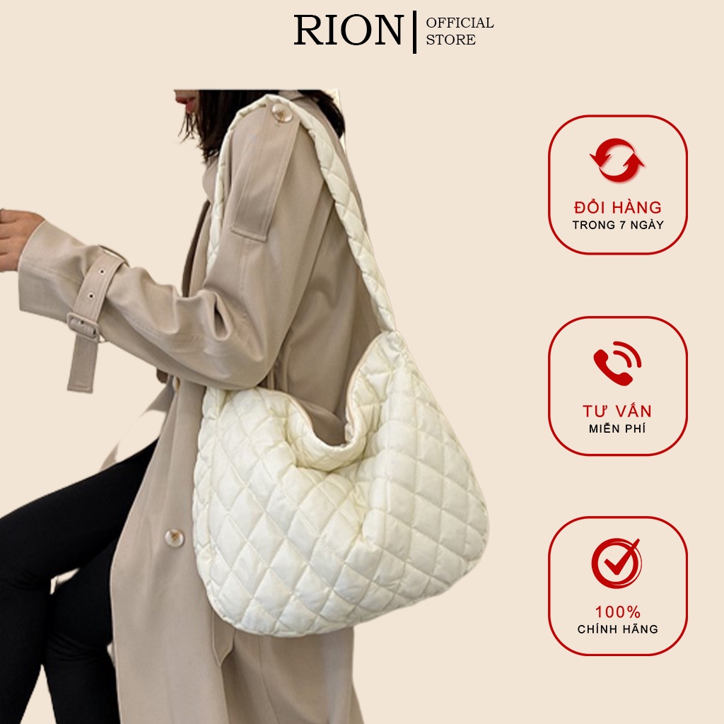 Túi xách đeo vai phao xốp cỡ lớn lót cotton kẻ chéo đi học đi choi thời trang công sở phong cách hàn quốc cho nữ|TM01