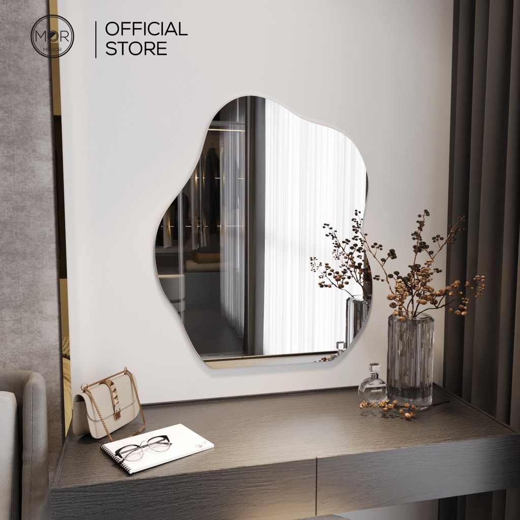 Gương Decor Hình Hạt Đậu Bàn Trang Điểm Cao Cấp MOR MIRROR Kích Thước 70x85cm Đầy Đủ Phụ Kiện