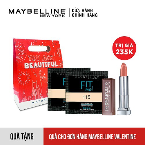 [HB Gift] Bộ quà tặng Valentine Maybelline Son lì mịn môi Creamy Matte 1.5 g và mẫu thử Kem nền Fit Me 1.5 ml