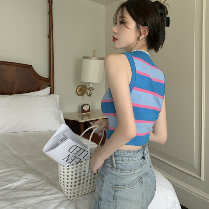 Áo Dệt Kim Sát Nách Thể Thao Họa Tiết Kẻ Sọc Thời Trang Mùa Hè Hàng Mới Dành Cho Bạn Nữ
