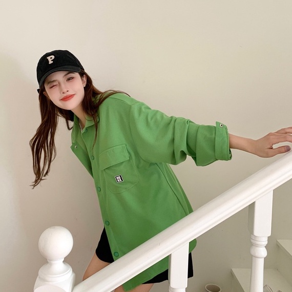 ZHELIHANGFEI Áo Sơ Mi Tay Dài Dáng Rộng Cổ Bẻ Thời Trang Trẻ Trung