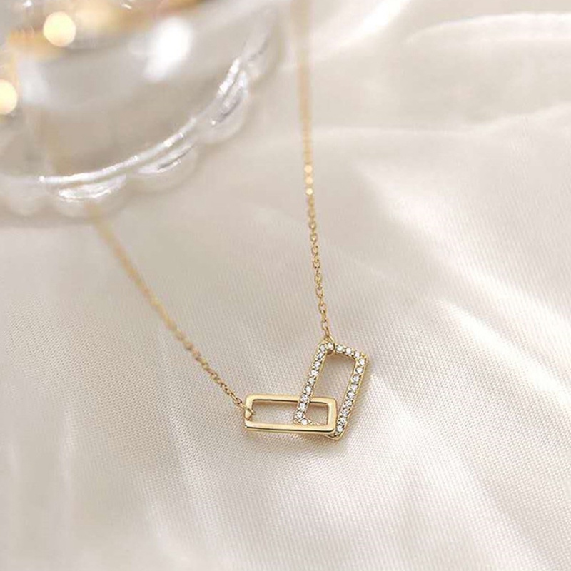 Vòng cổ Mạ Bạc 925 Mặt Hình Chữ Nhật Đính Đá Zircon Thanh Lịch Cho Nữ