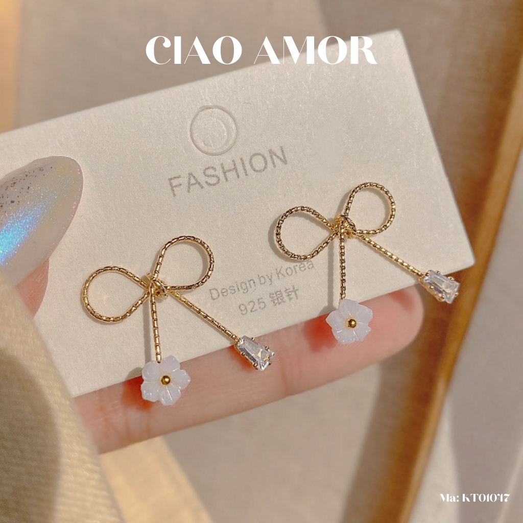 Khuyên tai nữ, Bông tai ngắn nơ mảnh đơn giản Trang sức Ciao Amor - KT0147