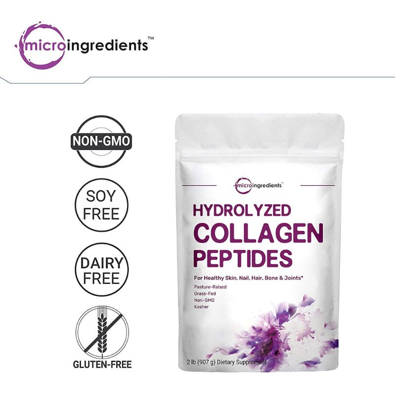 Bột Multi Collagen Peptides Thủy Phân Đẹp Da Hyaluronic acid Chứa Vitamin C, B 907 gram 83 servings Micro Ingredients