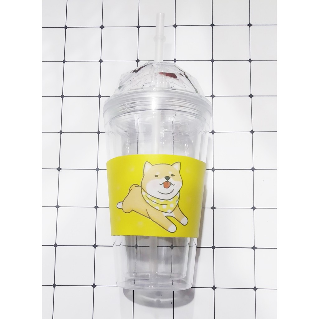 Cốc 2 lớp chó shiba C2DI13 cốc giữ nhiệt ly 2 lớp pu cốc làm lạnh dễ thương 500ml