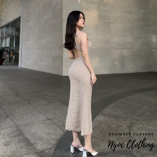 Váy dài ba lổ khoét lưng NGOCCLOTHING nữ  Đầm cộc tay ôm body form dài đuôi cá phong cách quyến rũ, tôn dáng