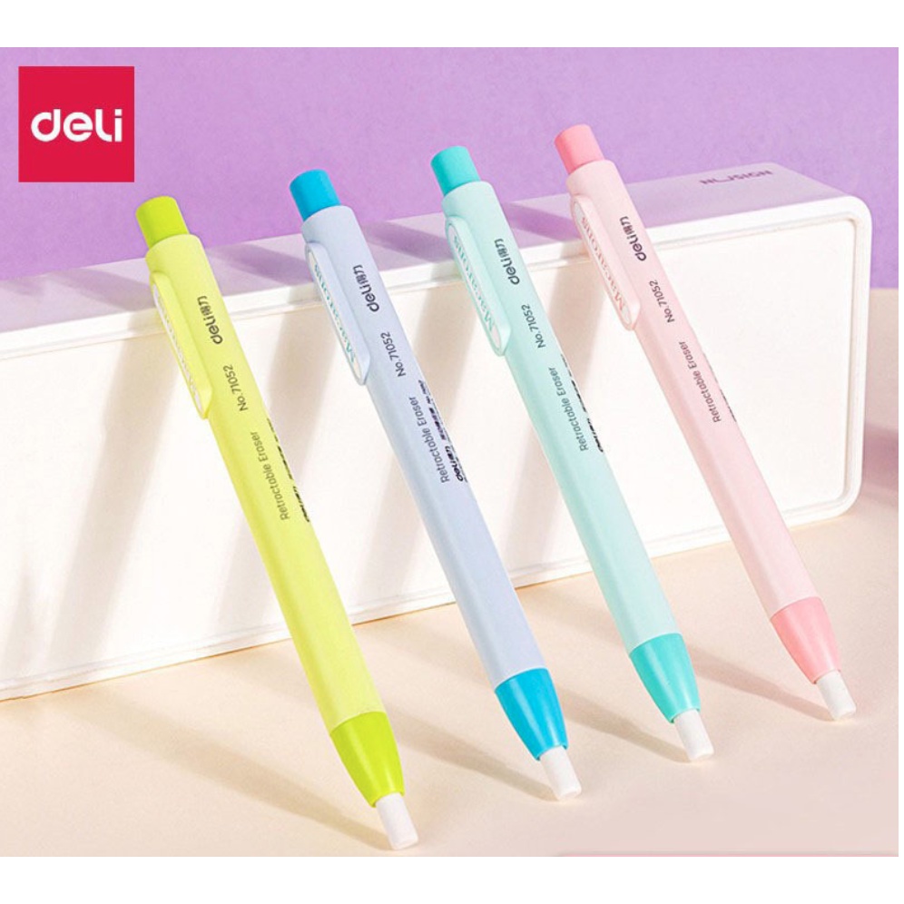 Tẩy chì dạng bút bấm Deli 71052 nhiều màu DIY Hồng/ Xanh dương/ Xanh ngọc/ Vàng chanh - MyNa Mart