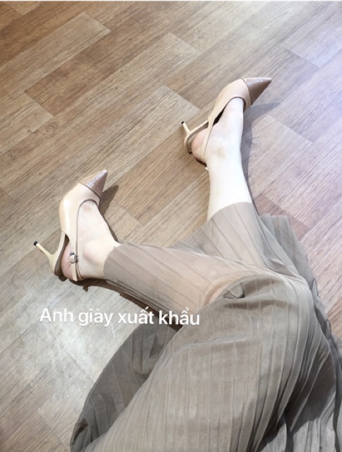 CG97 - Giày cao gót kín mũi hở gót da lì 7p VNXK( ảnh thật, kèm video)