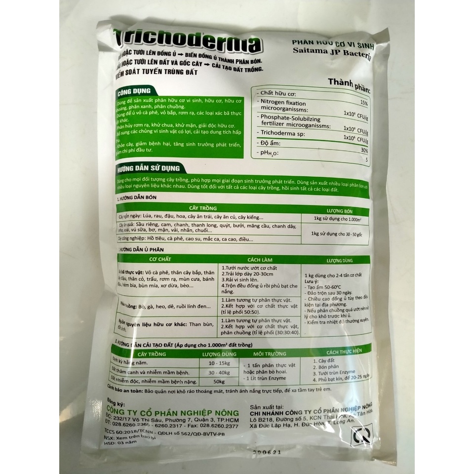 Nấm đối kháng TRICHODERMA Ủ phân và xử lý đất trồng, cải tạo đất bịch 1kg