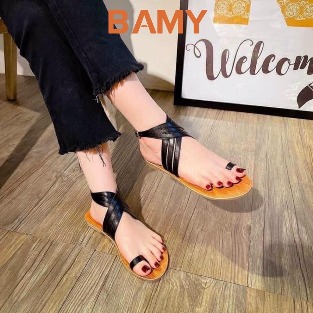 Giày (Dép) Sandal nữ Đế Gỗ bệt  xỏ ngón BAMY quai chéo hot mùa hè 2021 đi biển đi chơi đi học