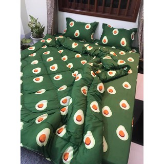 Bộ chăn ga phao poly-bơ xanh