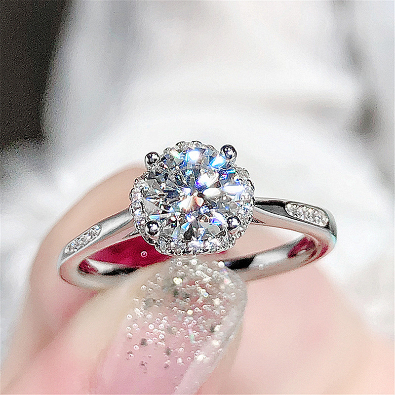AIFEI💍 Silver 925 Original Pt950 Huayang Ring Moissanite Ring Fully-Inlaid Diamond Ring Genuine Diamond Initial Meeting Love Proposal Diamond Ring Adjustable Cincin-S1