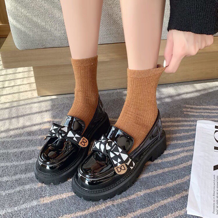 Giày lolita, giày nữ ulzzang, GIÀY ĐỐC NƠ KẺ Ô siu hot- da bóng và da mờ