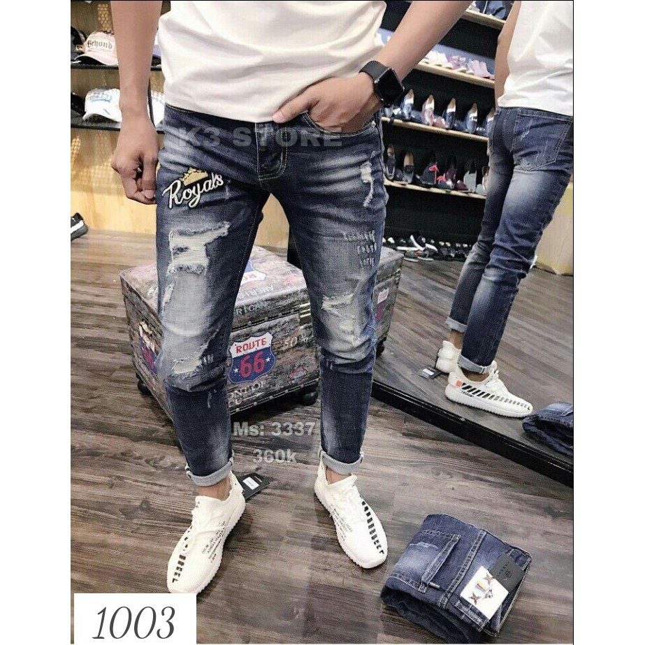 QUẦN JEANS NAM TRƠN THÊU CHỮ 1003