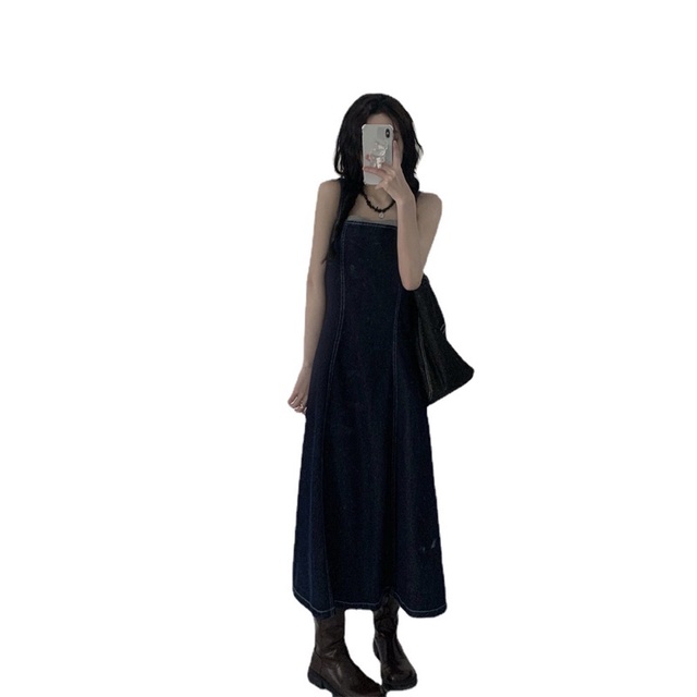 Váy yếm hai dây jeans buộc dây