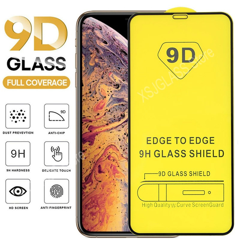 Kính cường lực 9D bảo vệ màn hình tối đa cho iPhone 11 12 Mini Pro iPhone X Xr Xs Max 6 6S 6P 7 8 Plus SE2020