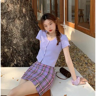 Áo croptop bấm cúc dọc tím - 5 cúc