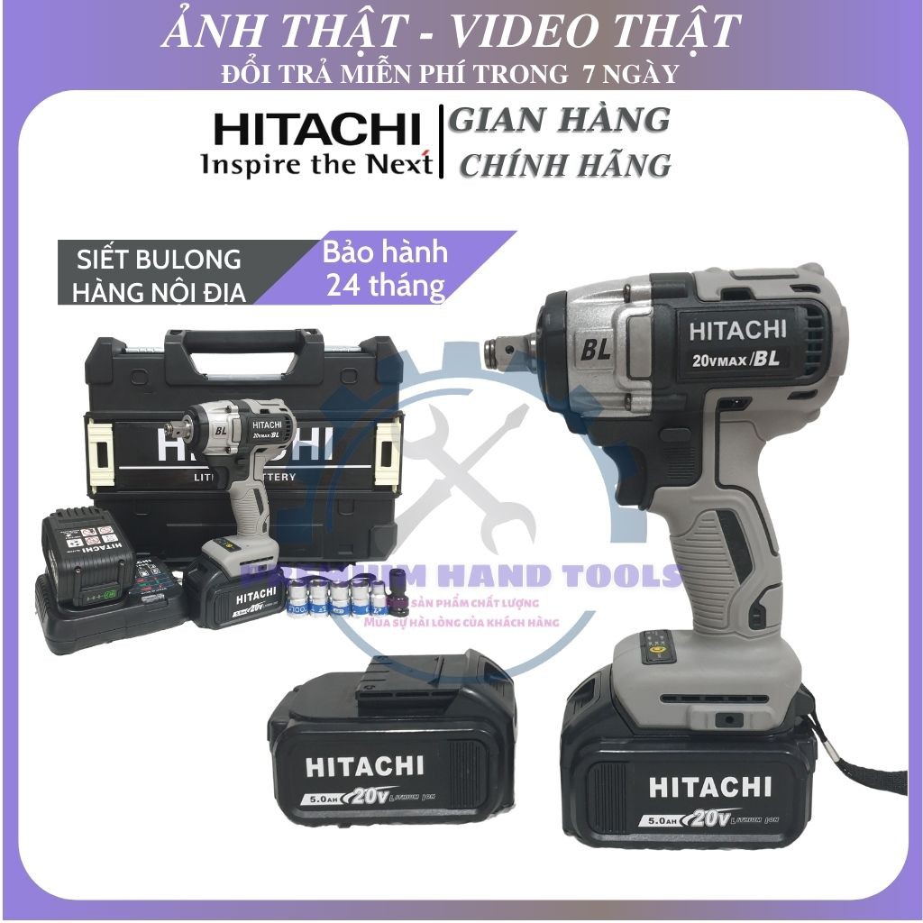 [HÀNG NỘI ĐỊA] Máy Siết Bulong HITACHI 20V,  Loại Không Chổi Than 3 Đèn Led Trợ Sáng