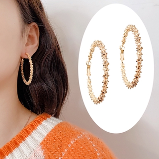 Korean style earrings, large metal ring earrings, irregular shape ring