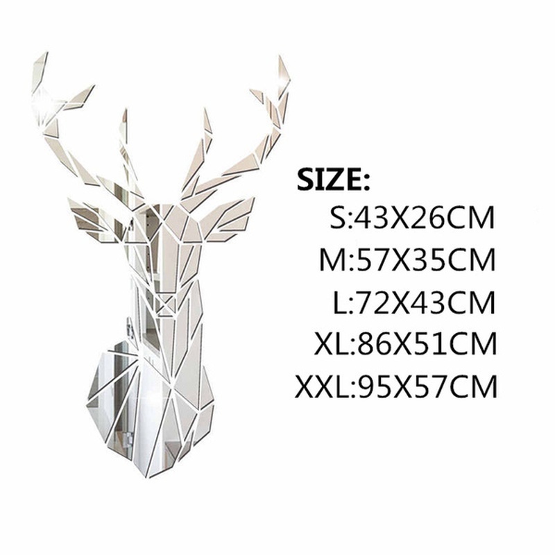 Sticker Dán Tường Mặt Gương Hình Đầu Hươu 3D Độc Đáo Trang Trí Nhà Cửa/ Khách Sạn