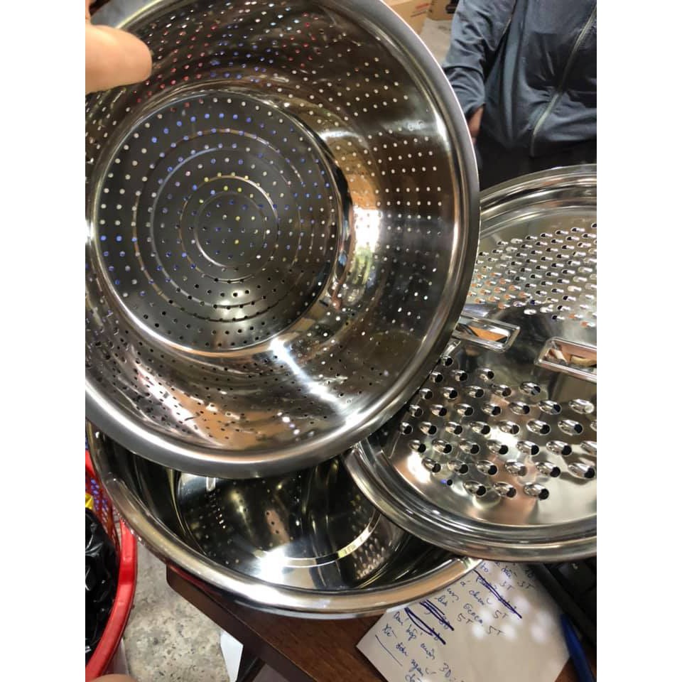 CHẬU RỔ NẠO RAU CỦ INOX (KÈM CHẬU RỔ)