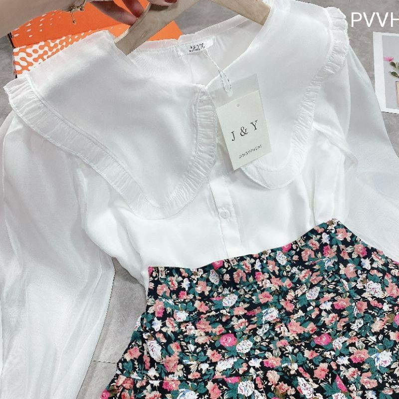 SET ÁO SƠ MI MIX CHANAN VÁY HOA CÓ LÓT MẶC TIỂU THƯ BÁ CHÁY