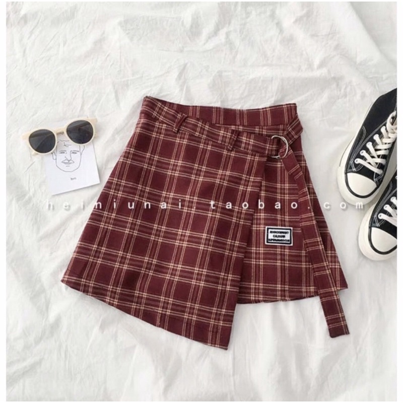 Pass chân váy kẻ caro đỏ size M có vạt trước
