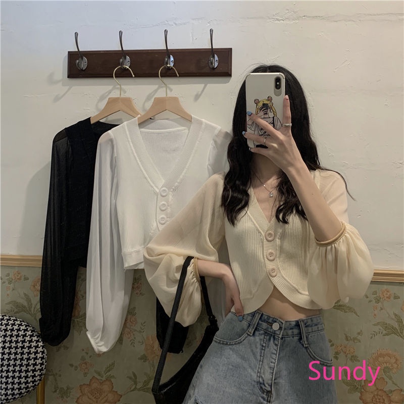 Áo Tay Dài Chiffon Cổ Chữ V Thời Trang Mùa Hè Dành Cho Nữ