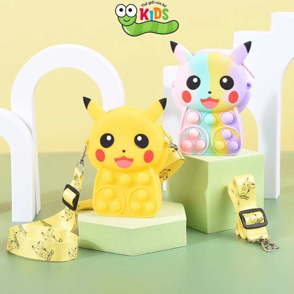 Túi POPIT Pikachu dễ thương đeo chéo cho bé chất liệu silicon bóp bong bóng giảm căng thẳng giải trí - TÚI PIKACHU