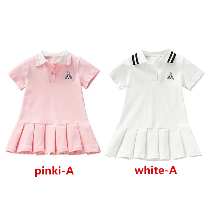 Đầm tay ngắn hoạ tiết thỏ hoạt hình phong cách Hàn Quốc thời trang cho bé gái