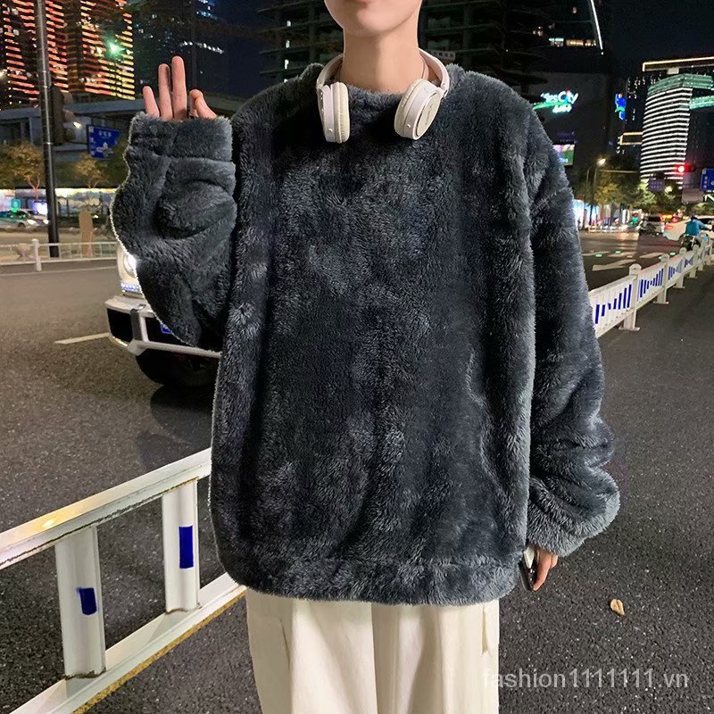 Áo sweater lông cừu cổ tròn dáng rộng thời trang Hàn Quốc cho nam