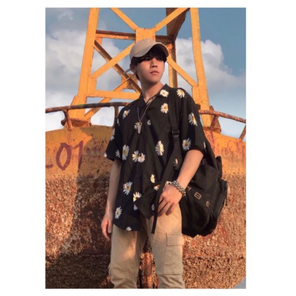 Áo sơ mi tay lỡ Daisy In Hoa nam nữ - lụa chính phẩm, form unisex - A7 | BigBuy360 - bigbuy360.vn
