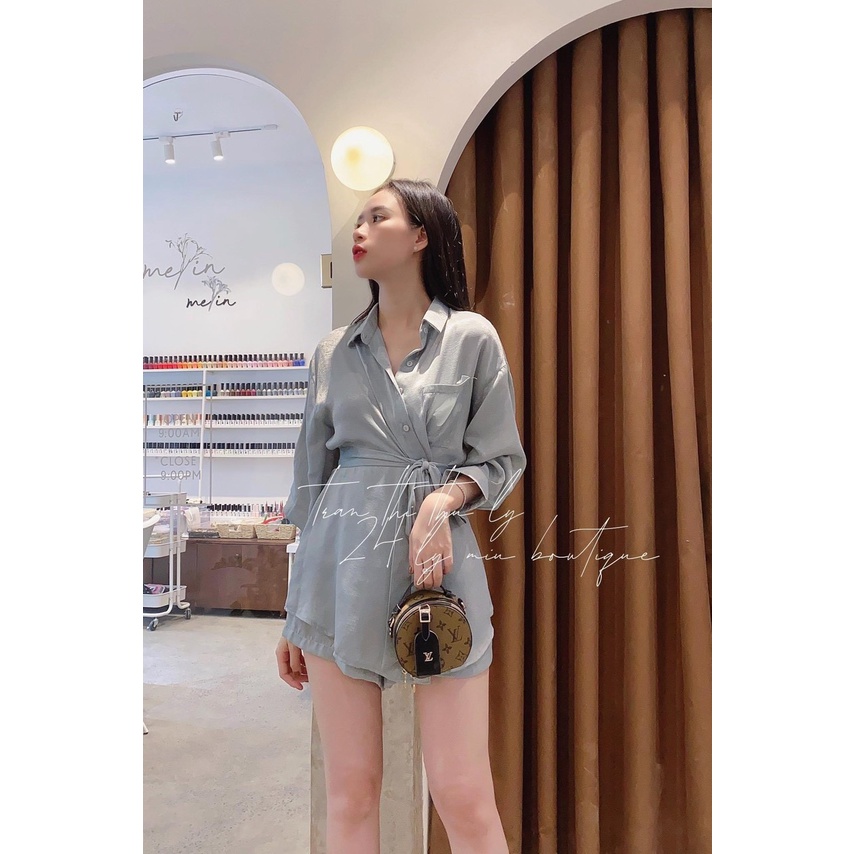 Set áo sơ mi quần short mix đai buộc eo siêu cá tính TH845
