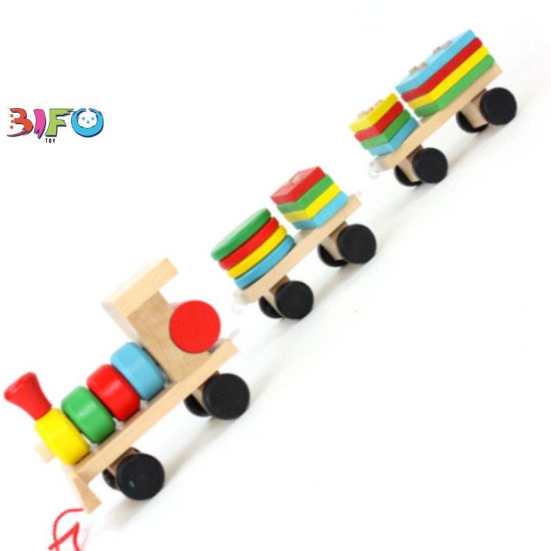 Đồ chơi tàu gỗ thả hình khối và màu sắc tổng hợp theo phương pháp Montessori giúp bé phát triển trí thông minh toàn diện