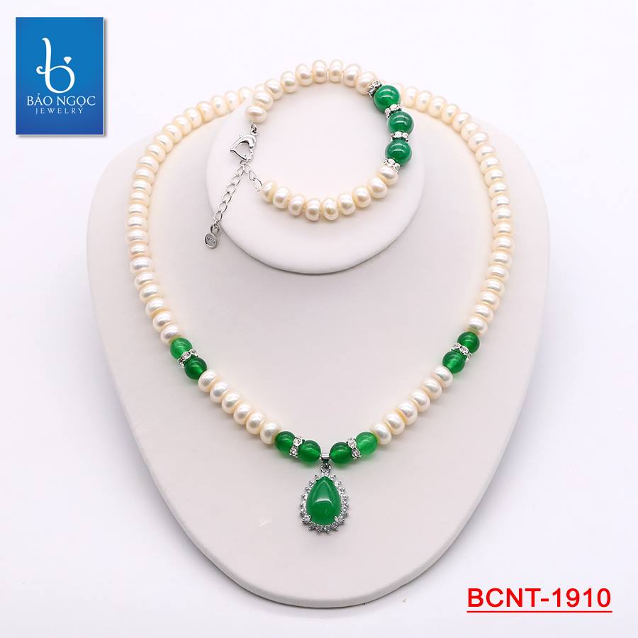 Vòng cổ ngọc trai cao cấp đá mã não xanh sang trọng DB1910 - Bảo ngọc jewelry