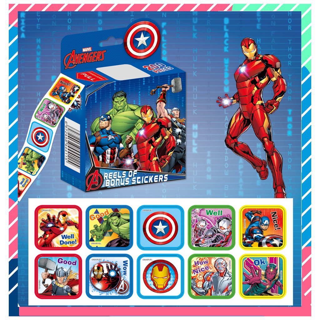 Cuộn 200 sticker khen thưởng khích kệ học tập cho bé - Nhãn thưởng siêu anh hùng siêu nhận các bé rất thích