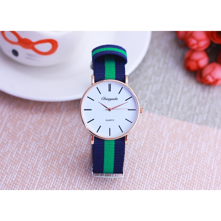 ĐỒNG HỒ NAM NỮ DÂY VẢI 3 SỌC GENEVA THỜI TRANG, CHỐNG NƯỚC