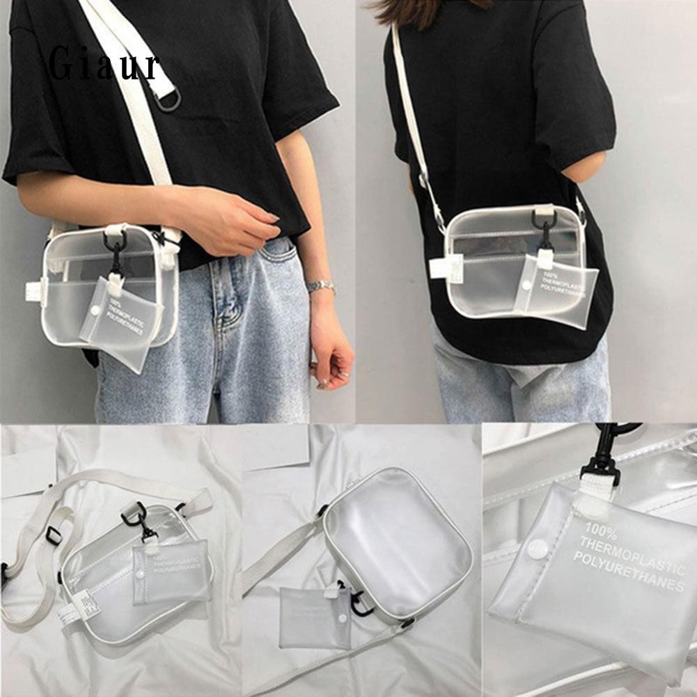 Set túi đeo chéo và ví đựng tiền xu bằng nhựa PVC trong suốt thời trang dành cho nữ