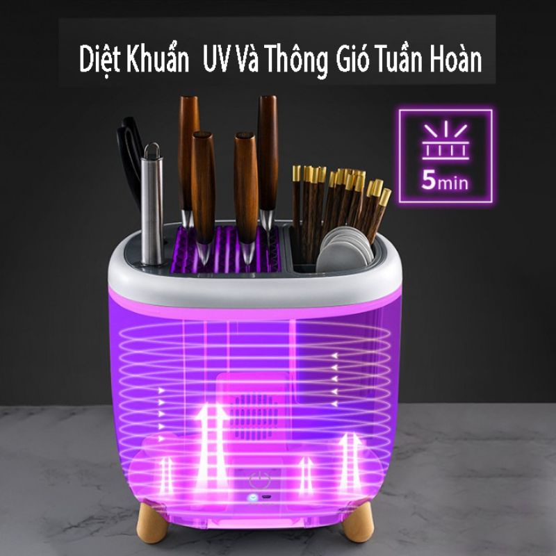 Hộp sấy đồ dùng nhà bếp dao, kéo, đũa, muỗng thông minh, khử khuẩn bằng tia UV